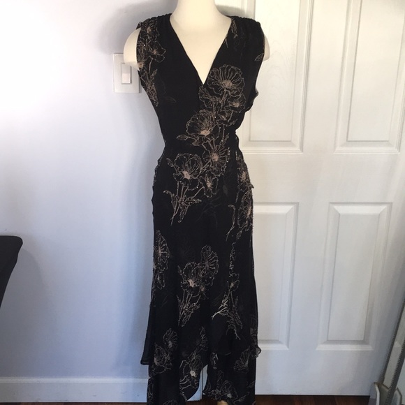 ECI Dresses & Skirts - ECI New York Black Silk Floral Wrap Dress
